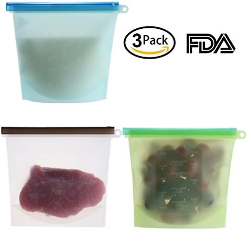 Ke Senle Reusable Silicone Food Preservation Airtight Seal Bag, Kitchen Versatile Cooking, Set Of 3