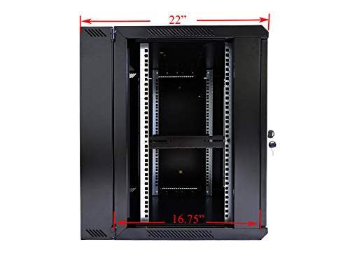 AEONS 12U Professional Wall Mount Server Cabinet Enclosure Double Section Hinged Swing Out 19-Inch Server Network Rack Locking Glass Door 22-Inches Deep Black (Fully Assembled) - Thumbnail 3
