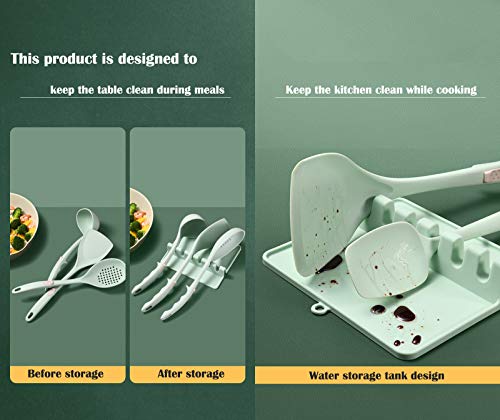 Silicone Spoon Rest for Kitchen Counter,Spoon Holder for Stove Top,Kitchen Utensil Holder with Drip Pad, Cooking Utensil rest with Hang Hole