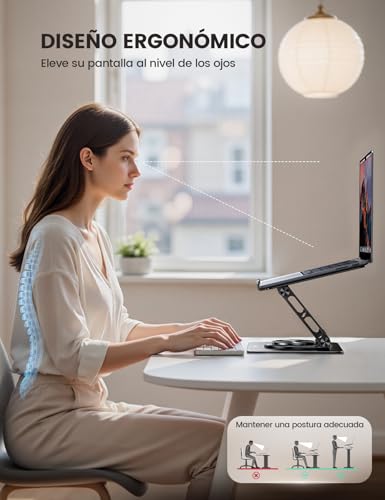 Lamicall Soporte para Laptop - [Giratoria 360°] Soporte Ergonómico Base Laptop, Elevador Plegable y Portátil de Aluminio Stand Escritorio, Compatible con MacBook Air Pro, DELL, HP (10-17.3") - Negro