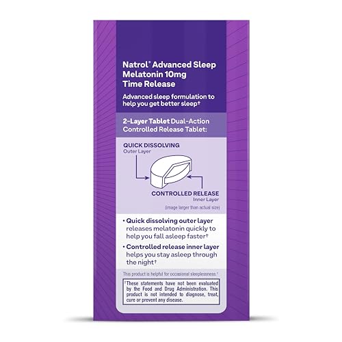 NATROL MELATONIN 10MG TABLETS, ADVANCED SLEEP DIETARY SUPPLEMENT FOR RESTFUL SLEEP, 100 MELATONIN TIME RELEASE TABLETS, 100 SERVINGS