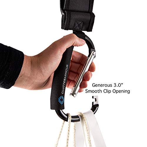 Stroller Hooks 2/XL - Easy to Clip on Stroller & Saves you Carrying a Purse, Shopping & Diaper Bags - Hook all the Baby Gear You'll Need & Go - 2 Adjustable Straps - Carabiner Clips Fit all Strollers