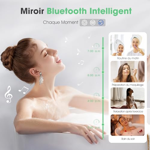 S'bagno Round Bathroom Mirror 70 cm, Bathroom Mirror with Lighting and Bluetooth, Anti-Fog, 3000K-6500K, Dimmable, HD Tempered Glass, IP44 LED Bathroom Mirror with Memory