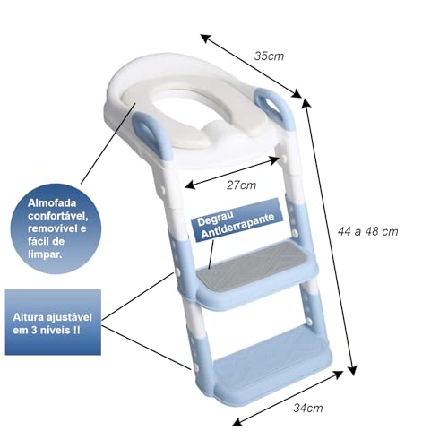 Troninho Redutor Infantil Assento com Escada OHANA BABY – Para Vaso Sanitário Redondo, Antiderrapante, Ideal para Crianças em Processo de Desfralde A partir de 18 Meses (Azul)