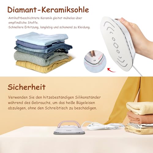 Newbealer Mini Travel Iron with Universal Voltage 100-240V, Compact Iron for Clothes (No Steam), Ceramic Surface, 150°C Hot Press with Spray Bottle, Bag and Silicone Stand, Gold