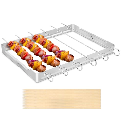 Unicook Stainless Steel BBQ Shish Kabob Set, Foldable Shish Kabob Holder with