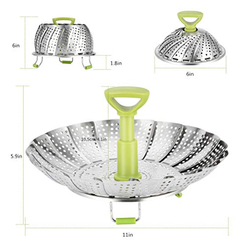 Stainless Steel Vegetable/Veggie Steamer Basket For Instant Cooking Pot With Handle And Legs, Foldable Food Container For Fish, Oyster, Crab, Seafood, Dumpling (6 Inch To 11 Inch, Dishwasher Safe)