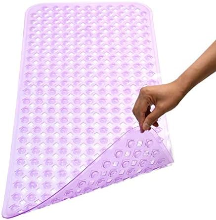 Bathsafe Original Bath Tub Shower Mat Safety Powerful Suction Bath Mat Non-slip Long Bathtub Mat,88x40CM,Antibacterial, BPA, Latex, Phthalate Free,Machine Washable(Transparent Purple)