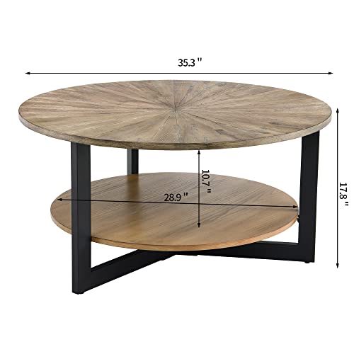 MCPRST Round Farmhouse Coffee Table for Living Room, Wood Round Coffee
