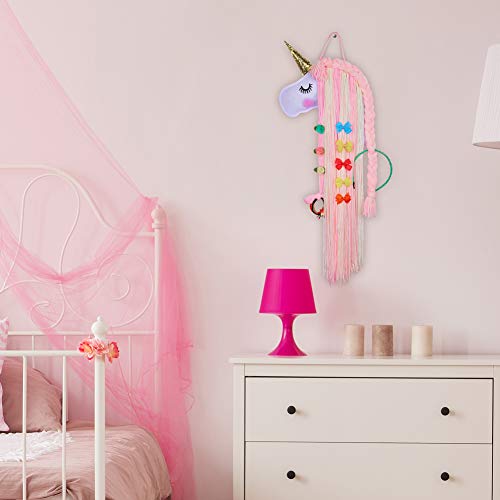 Beinou Unicorn Hair Clips Holder Hot Pink Yarn Tassels Hair Bows Storage Shy Unicorn Face Headband Organizer Unicorn Theme Party Decorations
