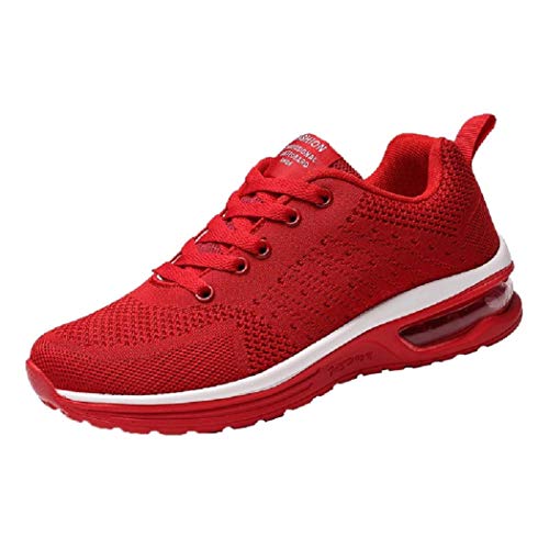 Sunshinehomely Women Mens Couple Flying Weaving Mesh Shoes Outdoor Casual Comfortable Running Sports Shoes Sneakers (Red, US:6.5)