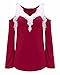 ZANZEA Ladies Off Shoulder Lace Crochet Hollow Long Sleeve Loose Blouse Tops (8, Red)