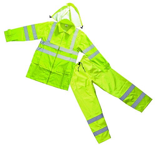 Vendace Class 3 High Visibility Rain Suit with Collapsible Hood Lime Reflective Safety Jacket 
