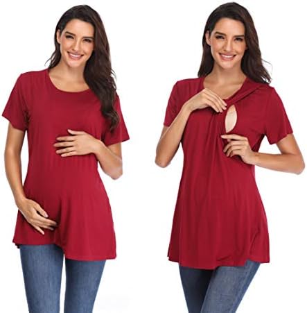 Memory baby Women's Maternity Nursing Top Breastfeeding Top Tee Shirt Double Layer Short Sleeve Pregnancy Shirt