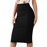 Sweet Hearts Women’s Basic Stretch Pencil Skirt- Regular & Plus Size- Below Knee Office Midi Bodycon Nylon Skirt Made in USA