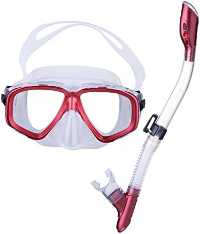 Snorkeling Set,Mikphone Diving Mask Anti Fog Anti Leak Goggles with Dry Top Tube Adjustable Strap Headband for Adults. (red)