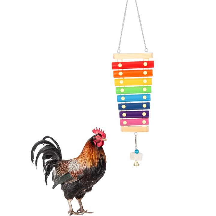 MEISH Chicken Xylophone Toy - Suspensible Wood Musical Toy, Chewing and Pecking Accessory for Bird Cage