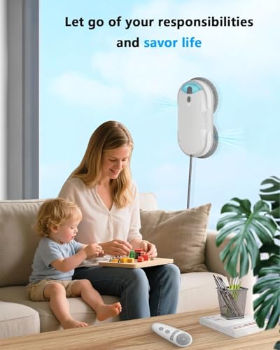 HIXZAP Window Cleaning Robot - Double Helix 4800-6400Pa Suction, Dual Ultrasonic Spray, 85ml Tank, Edge Detection, Anti-Drop, 3 Cleaning Modes for Streak-Free Glas