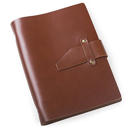 Ancicraft Leather Journal Diary Notebook A5 Refillable with Simple Strap 6-ring Binder Lined Craft Paper (Red brown simple strap A5)