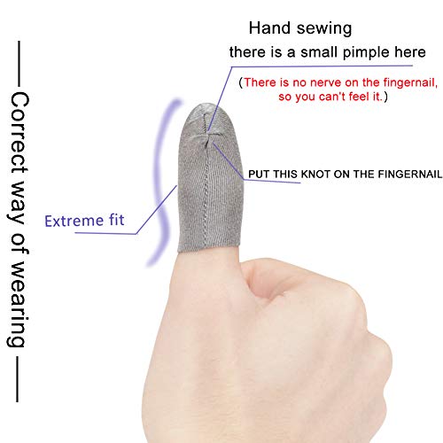 Sterling Silver Fiber, 0.01"(0.5mm) Ultra-Thin, Pubg Mobile Knives Out Finger Sleeve Anti-Sweat Breathable for High-Ranking Players Mobile Game Streamer iPhone/iPad/Android Size:S(6P)