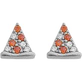 Dainty Pizza Small Stud Earrings for Women 18k Gold Plated Sparkly Red Cubic Zirconia Funny Cute Food Triangle Cheese Lovely Tiny Mini Cartilage Earring Valentine's Day Birthday Jewelry Gifts Daughter BFF