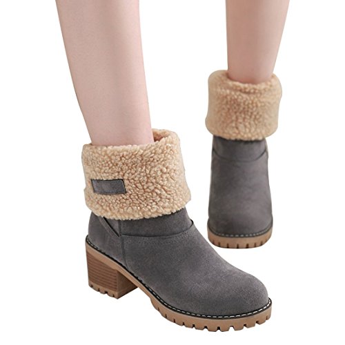 Women cute warm short boots suede chunky mid heel round toe winter snow ankle booties Clearance