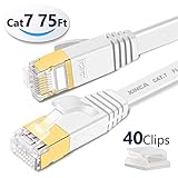 Cat 7 Flat Ethernet Cable 75ft White,High Speed 10GB Shielded (STP) LAN Internet Network Cable-XINCA Ethernet Patch Computer Cable with Snagless Rj45 Connectors - 75 feet White (22.8 Meters)