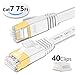 XINCA Cat 7 Flat Ethernet Cable 75ft White, High Speed 10GB Shielded (STP) LAN Internet Network Cable Ethernet Patch Computer Cable with Rj45 Connectors and 40pcs Adhesive Cable Clips