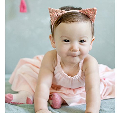 BYP Lace Knitting Baby Girls Headband Hair Band Cute Cat's Ear Shape Headdress Elastic Hair Accessories (pink) - Thumbnail 2