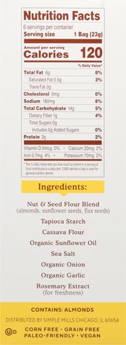 SIMPLE MILLS ALMOND FLOUR CRACKERS, FINE GROUND SEA SALT SNACK PACKS – GLUTEN FREE, VEGAN, HEALTHY SNACKS, 4.9 OUNCE (PACK OF 1)