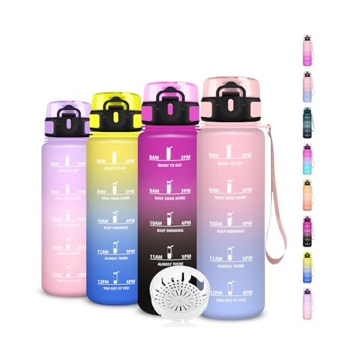 Borraccia - 0,5 litri - Borraccia Bambina, Borraccie Orari, Borraccie Graduata, Bottiglia Motivazionale, Bottiglia Senza Perdite, Facile da Trasportare, Facile da Pulire, per Scuola, Bambina, Fitness