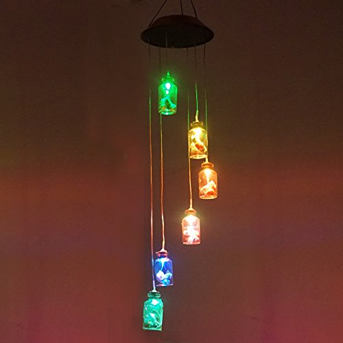 Color Changing Solar Light Wind Chimes (Lucky Star) Multi-color Lucky Star Hanging Windbell Light Mobile Hanging lamp for Patio Gardening Lighting Home Decoration