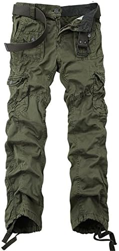 Houjixian Men's Cargo Pants Spring Autumn Thin Casual Pants Solid Color Army Green 29