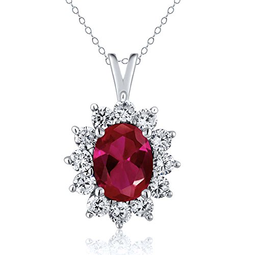 Sterling silver created ruby women s pendant necklace w…
