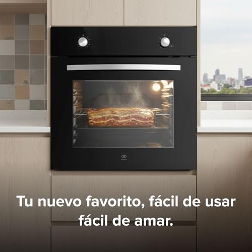 AVERA Horno empotrable para Gas Natural, 58 Litros, 60 cm, Control de temperatura 130° - 250°C, Temporizador 90 min, Luz interior, Encendido eléctrico 127V, Funciones Hornaer y Asar | HE00NAT