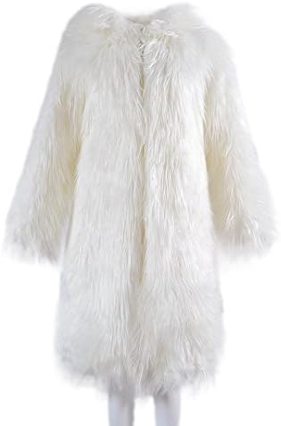 Women’s Long Hooded Faux Fur Bolero Fluffy Coat Fur Shaggy Warm Jacket White L