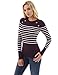 PattyBoutik Women Crewneck Striped Military Sweater (Dark Purple and Ivory Large)