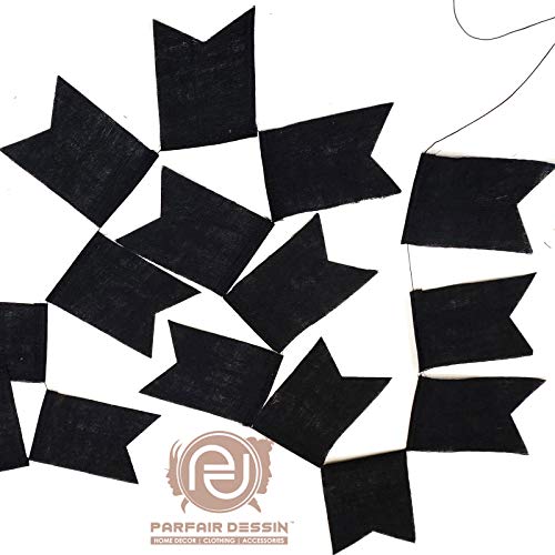 Parfair Dessin 40 Pcs Stiffened Swallowtail Flag Bunting Burlap Banner PreStringed No DIY Garland Decoration for Holidays Camping Halloween Christmas 40 Feet (Black, Flag 1) - Thumbnail 4