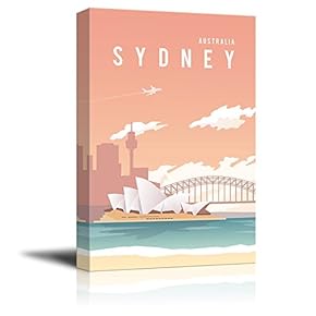 Canvas Wall Art - Sydney Australlia Travel Illustration Canvas Art - Giclee Print Gallery Wrap Modern Home Art Ready to Hang - 12x18 inches