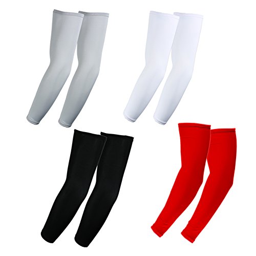 UPC 720189573460, 4 Pairs of Sports Cooling Compression Arm Sleeves UV Protection for Bike / Hiking / Golf / Cycling / Fishing / Driving (White, Black, Gray, Red)