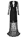 Saslax Maternity Sexy Deep V-Neck Long Sleeve Lace See-through Maxi Dress For Beach,With Linning Black,Large