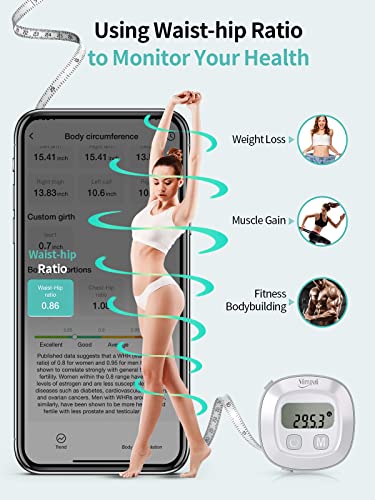 Slimpal Smart Body Measuring Tape, Tape Measure for Body Waist Arms Hip Bust Measurements Device with App, Retractable Bluetooth Monitoring Body Fat BMI Tool for Fitness Shape & Weight Loss