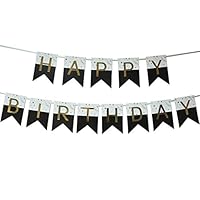 Yichen Xu Lovely Black Bronzing Happy Birthday Banner,Birthday Party Decorations and Supplies with Shiny Gold Letters, Beautiful,Romantic,Swallowtail Bunting Flag Garland