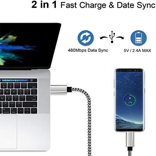 USB Type C Cable 6ft for LG Stylo 6 5 4 G6 G7 G8 Samsung Galaxy S20 S10 S10e S9 S8 Note 10 9 8 Plus USB-A to USB-C Android Braided Fast Charging Cord White 2Pack