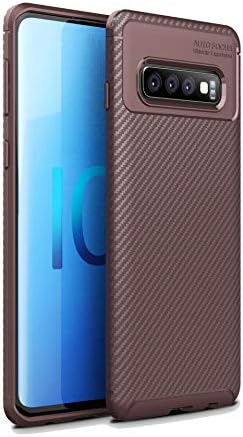 Gray Plaid Samsung Galaxy S10 Case,Ultra Slim Lightweight Shockproof Flexible Soft TPU Silicon Protective Case Cover and Carbon Fiber Texture Design for Samsung Galaxy S10 - Brown