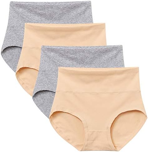 HABITER Women's Cotton Underwear High Waist Full Coverage Brief Panties Multi Pack 4
