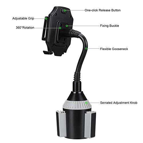 MOTOBA Gooseneck Cup Holder Phone Mount, Adjustable Car Phone Cup Holder for iPhone 11 Pro/XR/XS Max/X/8/7 Plus/6s/Samsung S10+/Note 9/S8 Plus/S7 Edge (Gray)