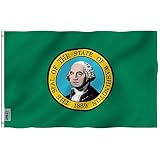 Anley Fly Breeze 3x5 Foot Washington State Flag - Vivid Color and UV Fade Resistant - Canvas Header and Double Stitched - Washington WA Flags Polyester with Brass Grommets 3 X 5 Ft
