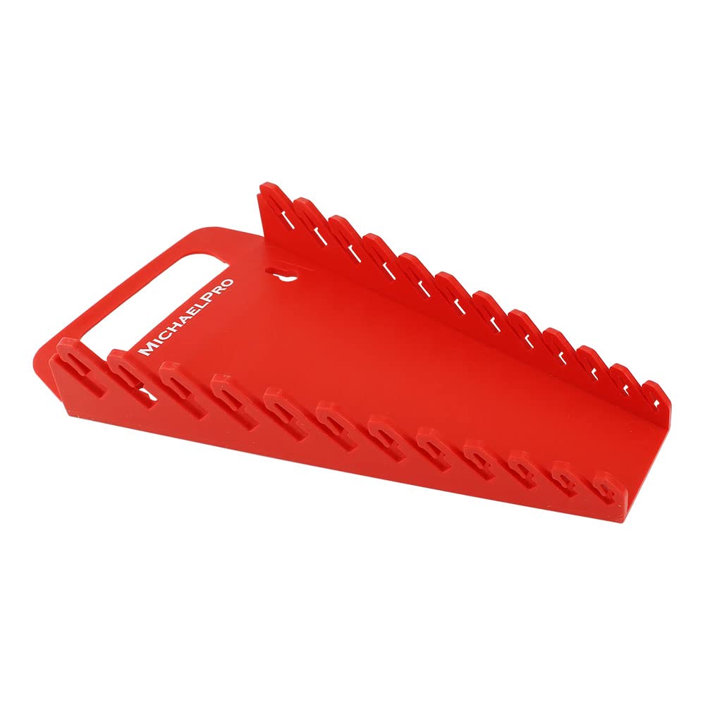 MichaelPro 12-Piece Wrench Holder with Non-Slip Slots, Red, Portable and Space-Saving