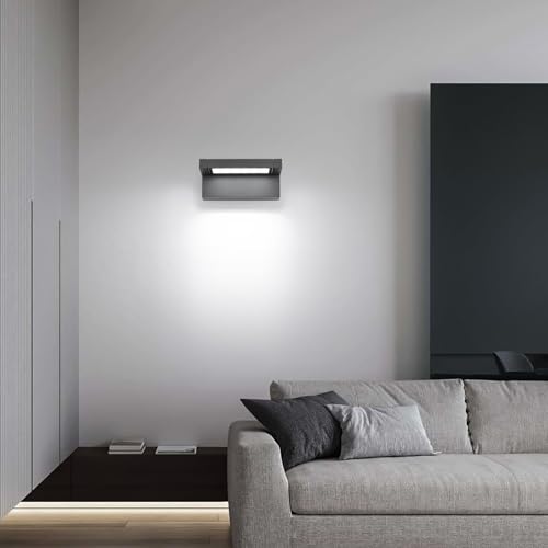 KUKAK 22W LED Indoor and Outdoor Wall Light, IP65 Waterproof 6500K Cool White, Outdoor Wall Light with 350° Swivel Panel for Garden, Terrace, Balcony, Dark Grey